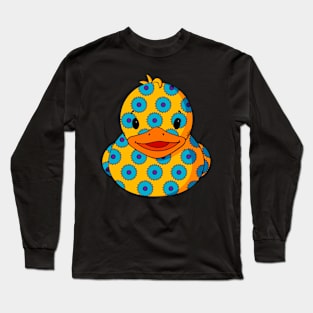 Blue Flower Pattern Rubber Duck Long Sleeve T-Shirt